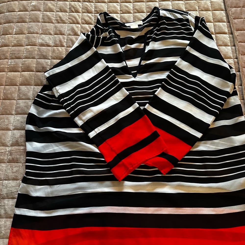 Michael Kors Navy and Orange Striped Tunic